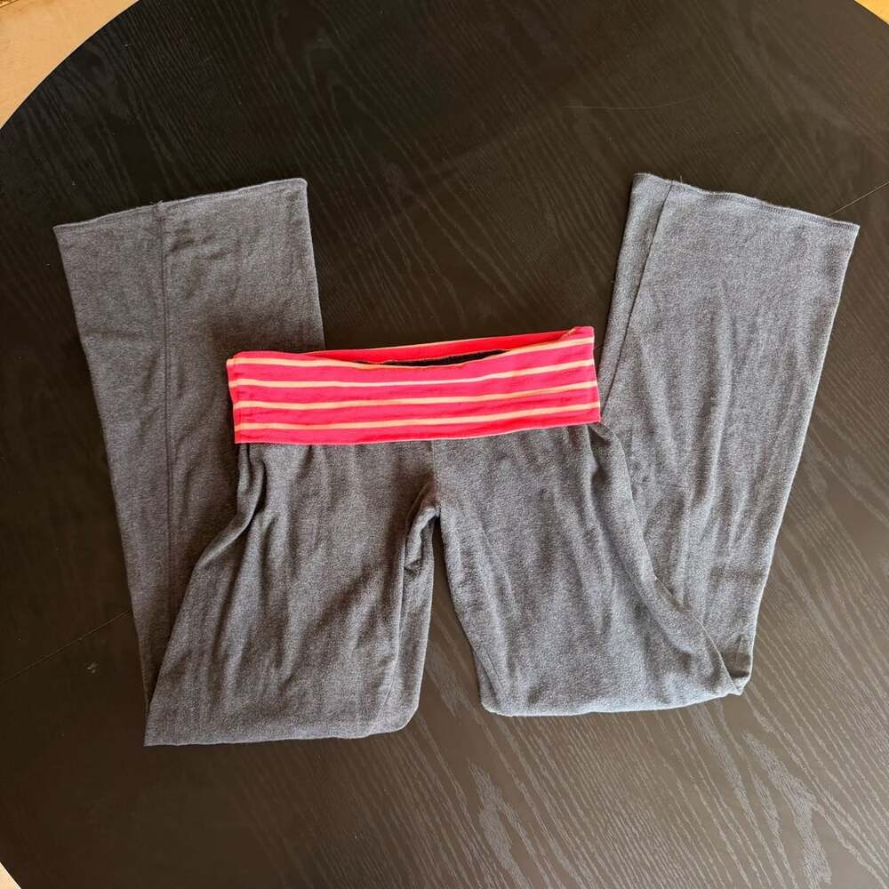 Foldover Flares Sweatpants/Leggings Grey Pink Striped S/M VS Inspired